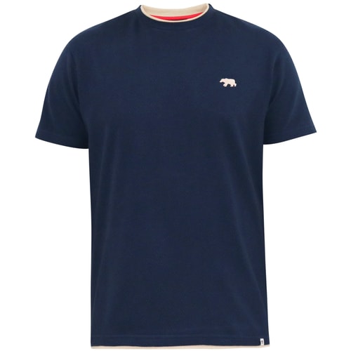 D555 Sandford T-Shirt mit doppellagigem Besatz und Waffelmuster, Marineblau